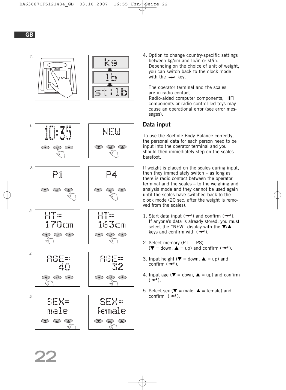 Data input | SOEHNLE Body Balance Slim F5 User Manual | Page 22 / 292