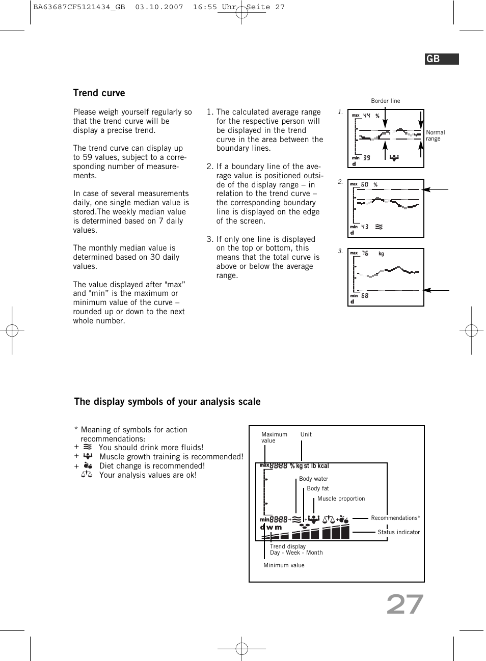 Trend curve, The display symbols of your analysis scale | SOEHNLE Body Balance Slim F5 User Manual | Page 27 / 292