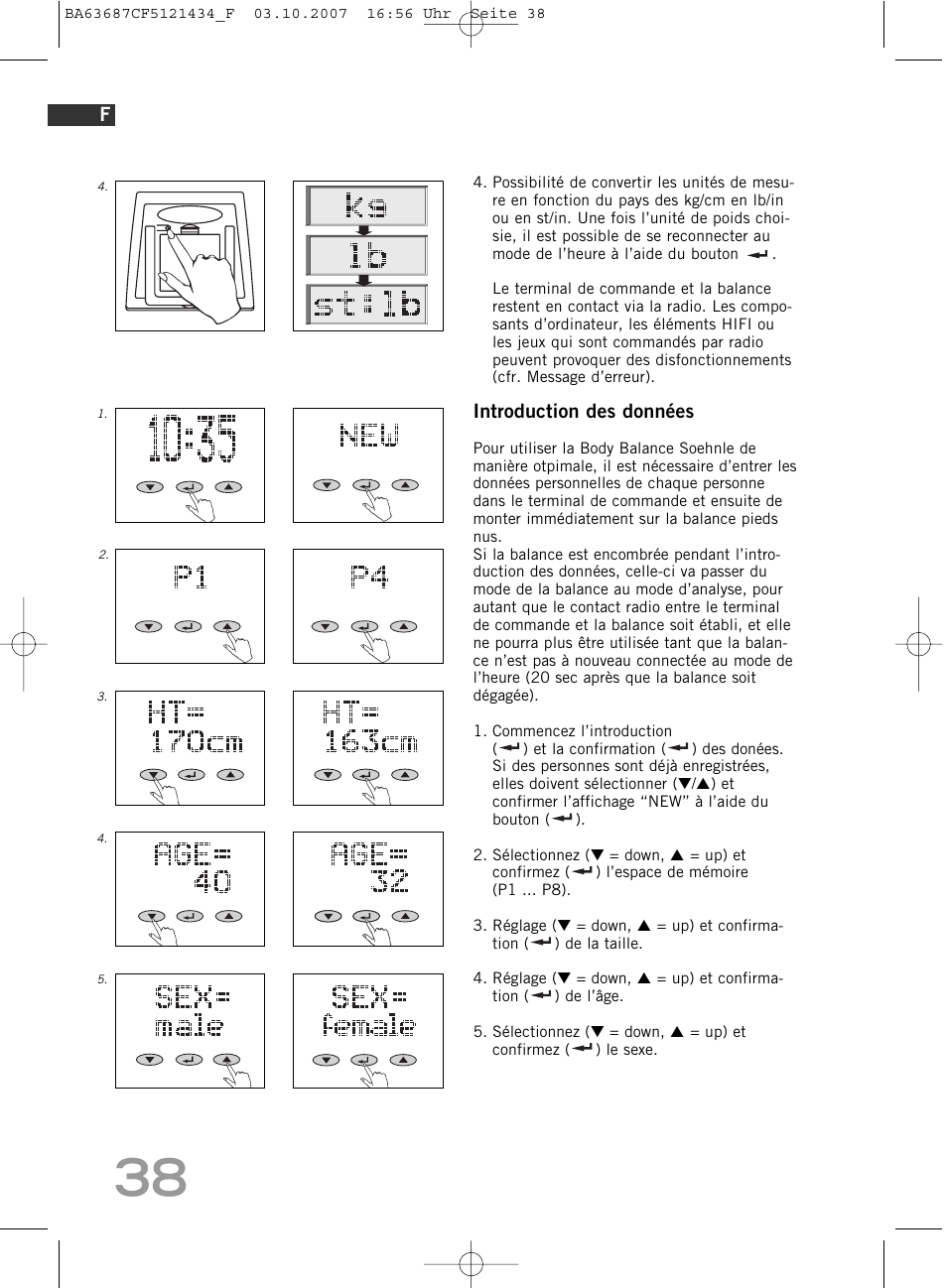 Introduction des données | SOEHNLE Body Balance Slim F5 User Manual | Page 38 / 292