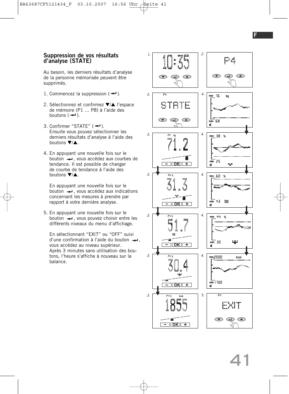 Suppression de vos résultats d’analyse (state) | SOEHNLE Body Balance Slim F5 User Manual | Page 41 / 292