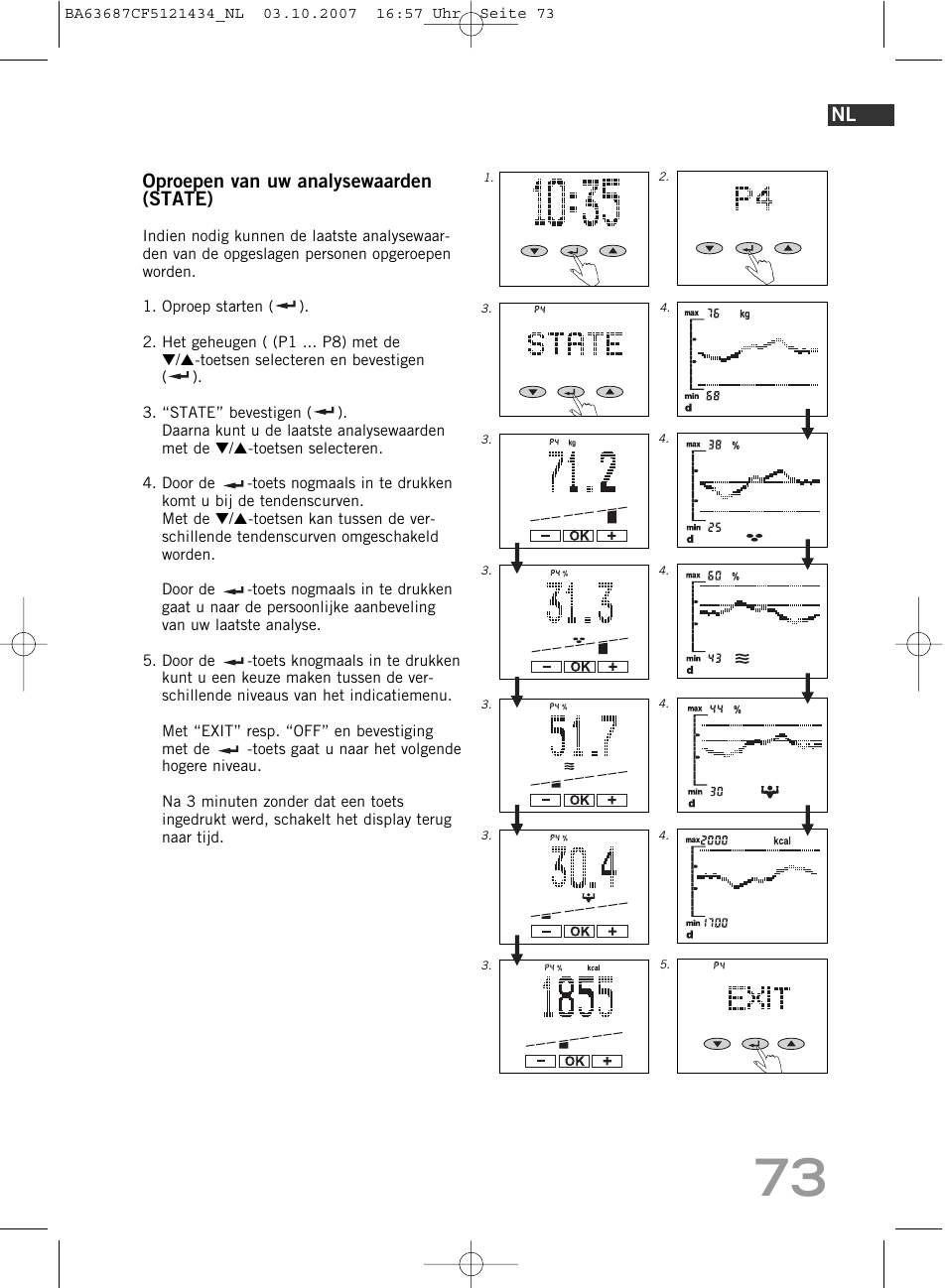 Oproepen van uw analysewaarden (state) | SOEHNLE Body Balance Slim F5 User Manual | Page 73 / 292