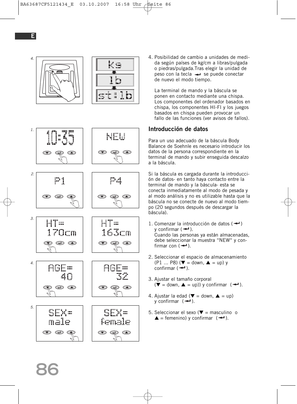 Introducción de datos | SOEHNLE Body Balance Slim F5 User Manual | Page 86 / 292