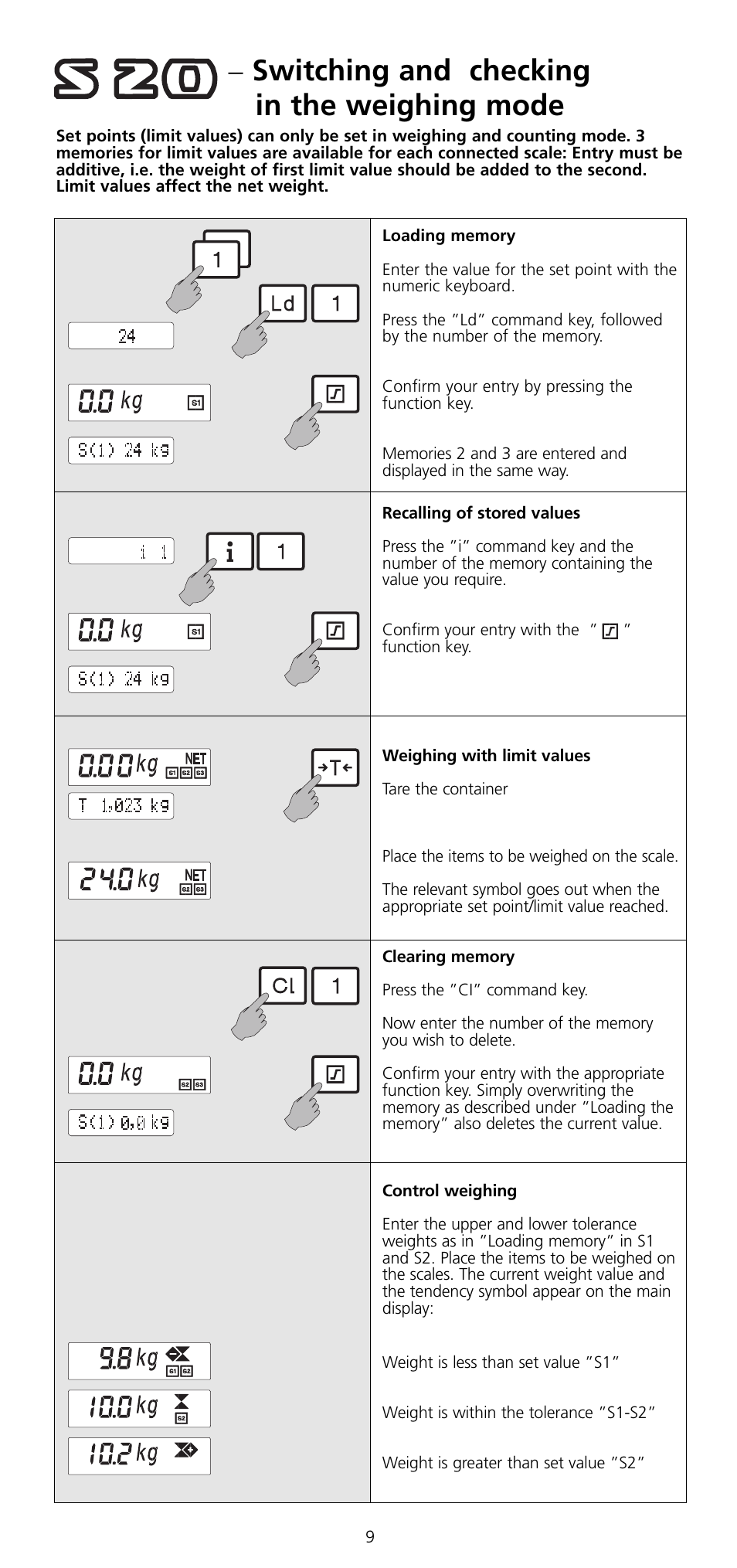 Switching and checking in the weighing mode | SOEHNLE 2761 User Manual | Page 10 / 19