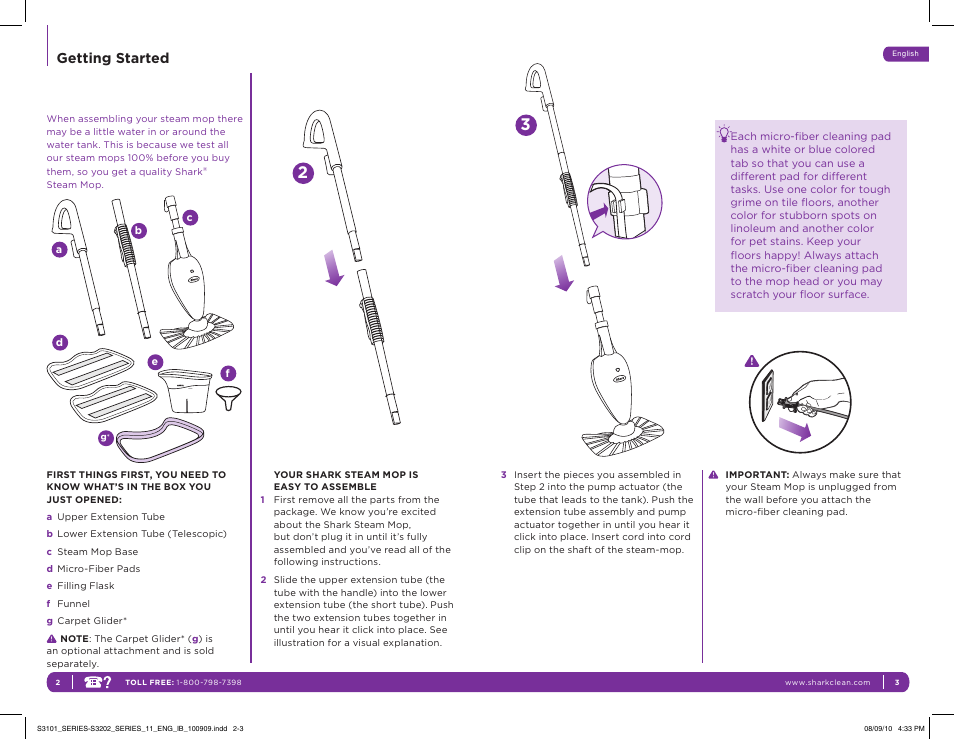 Getting started | Shark S3202 User Manual | Page 5 / 11