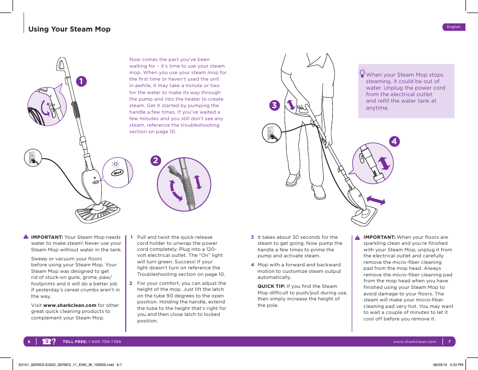 Using your steam mop | Shark S3202 User Manual | Page 7 / 11
