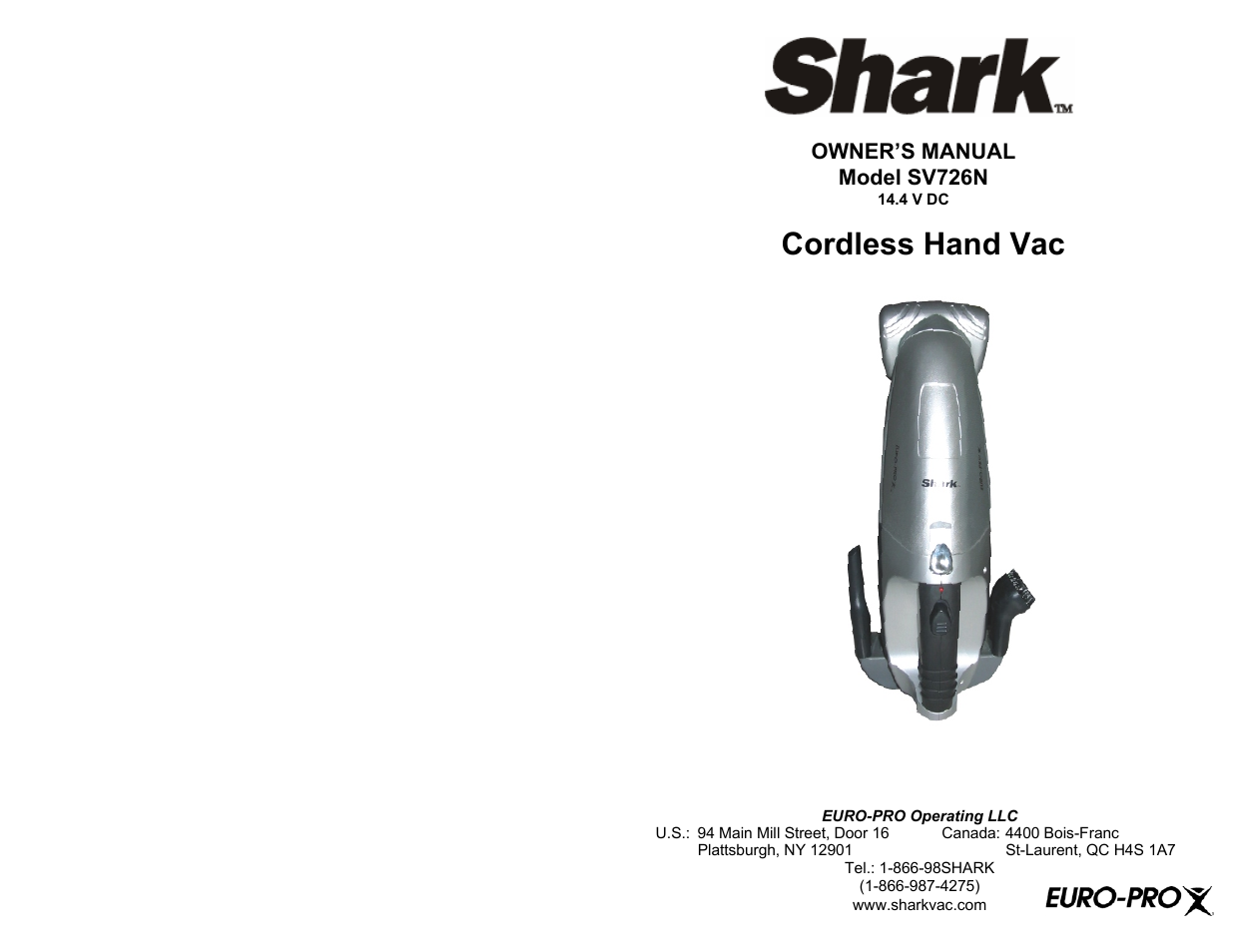 Shark SV726N User Manual | 6 pages