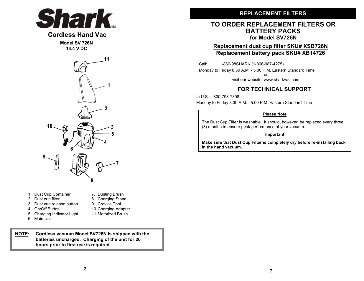 Cordless hand vac | Shark SV726N User Manual | Page 4 / 6