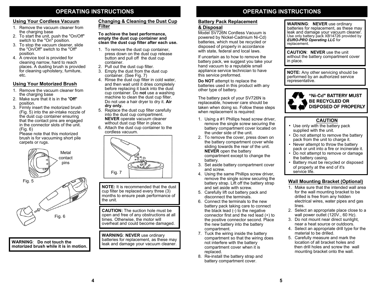 Operating instructions | Shark SV726N User Manual | Page 6 / 6