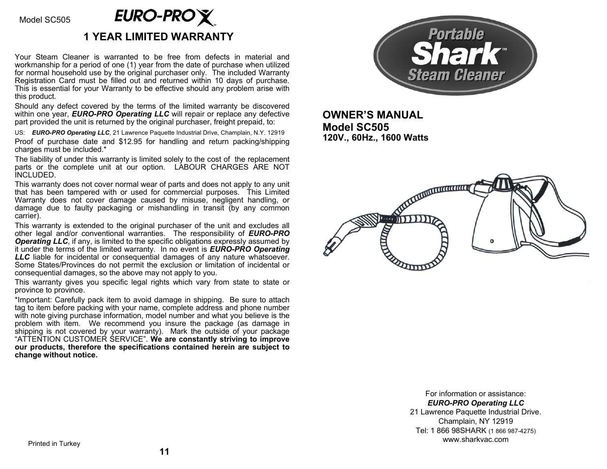 Shark EURO-PROX SC505 User Manual | 6 pages