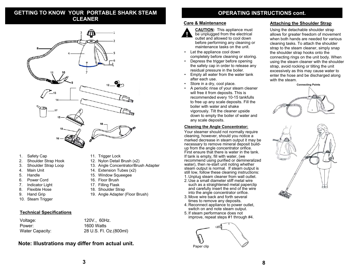 Getting to know your portable shark steam cleaner, Operating instructions cont | Shark EURO-PROX SC505 User Manual | Page 4 / 6