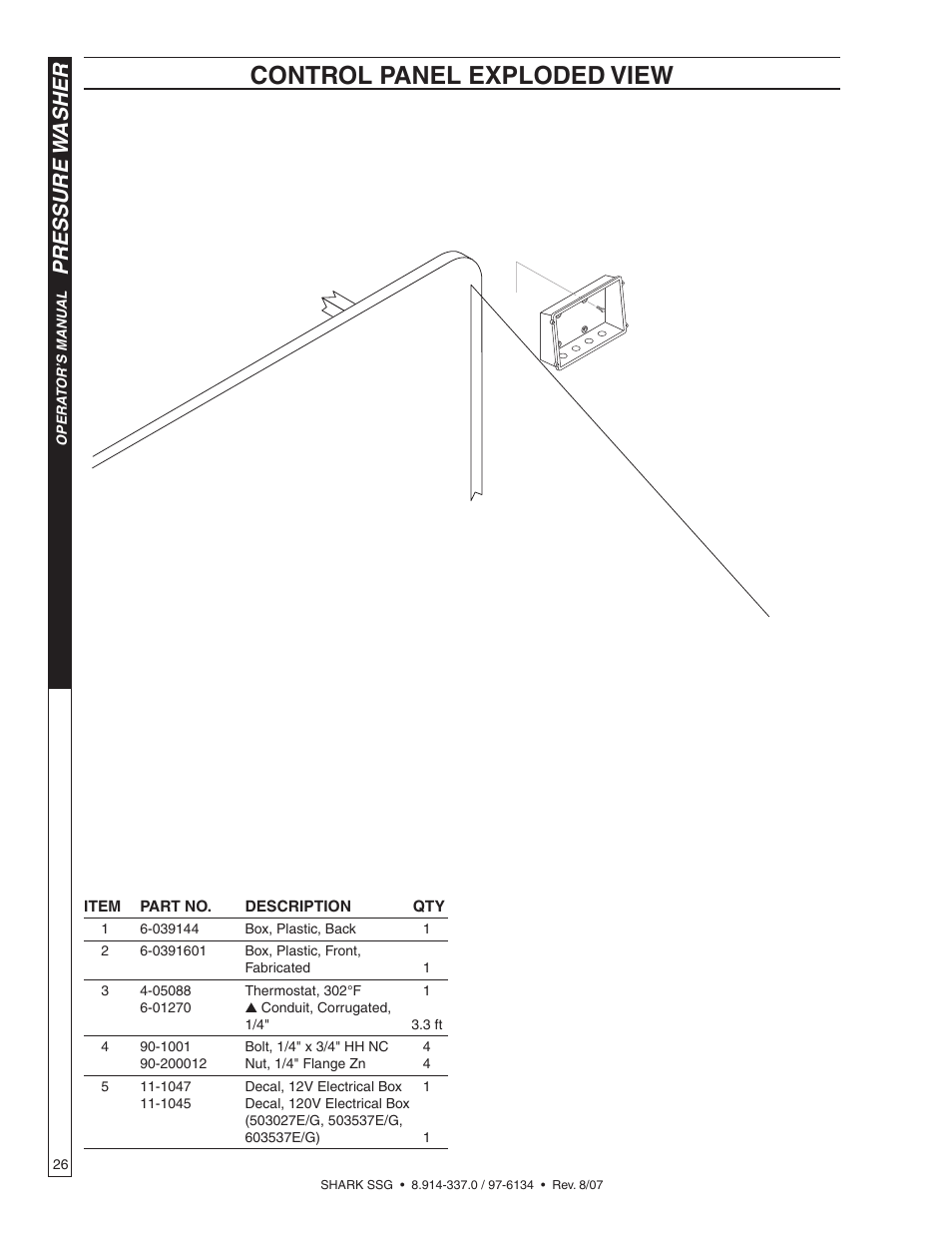 Control panel exploded view, Pressure w asher | Shark SSG-503537E/G User Manual | Page 26 / 38