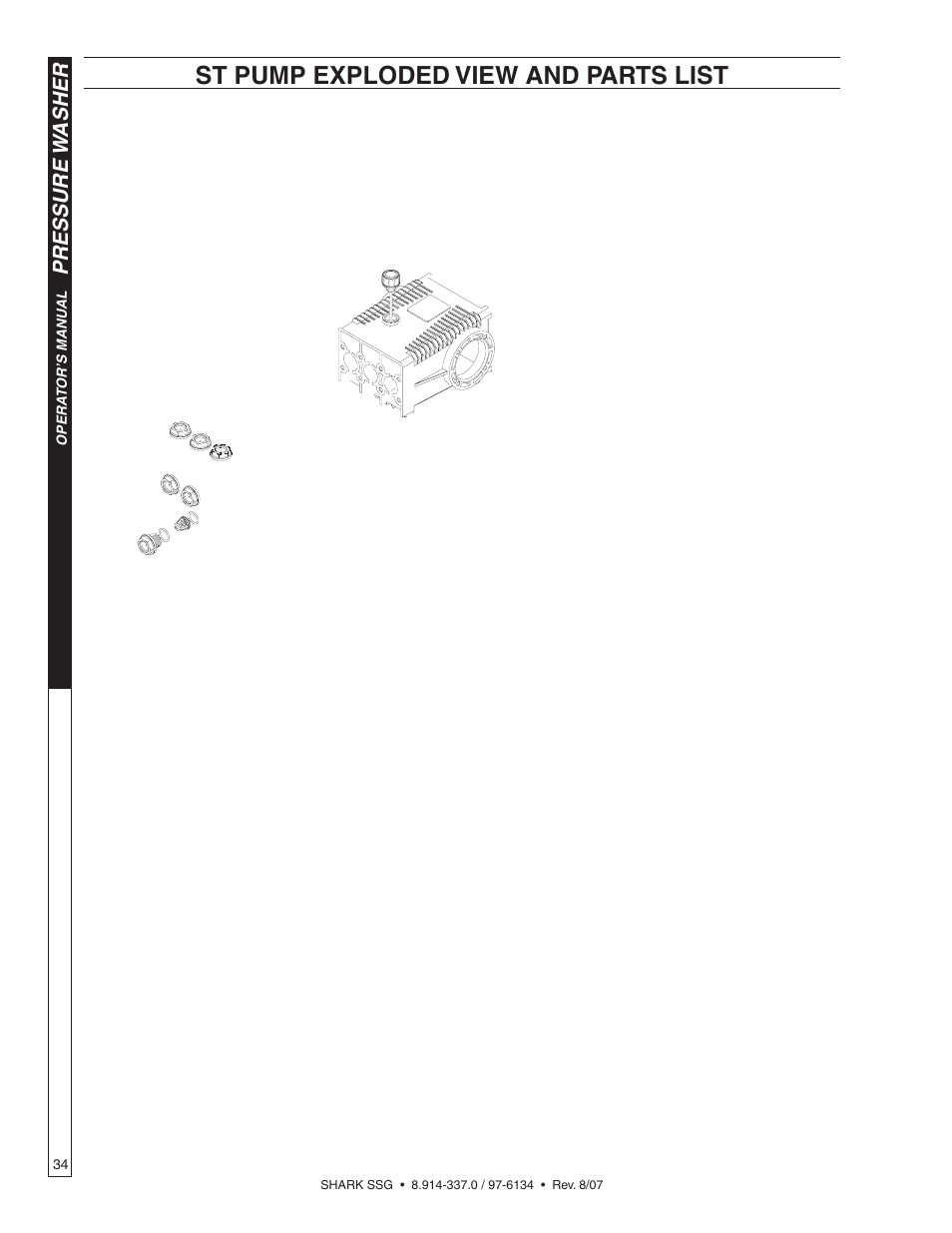 St pump exploded view and parts list, Pressure w asher | Shark SSG-503537E/G User Manual | Page 34 / 38