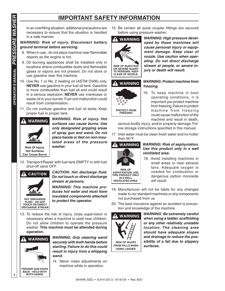 Important safety information, Pressure w asher | Shark SSG-503537E/G User Manual | Page 4 / 38
