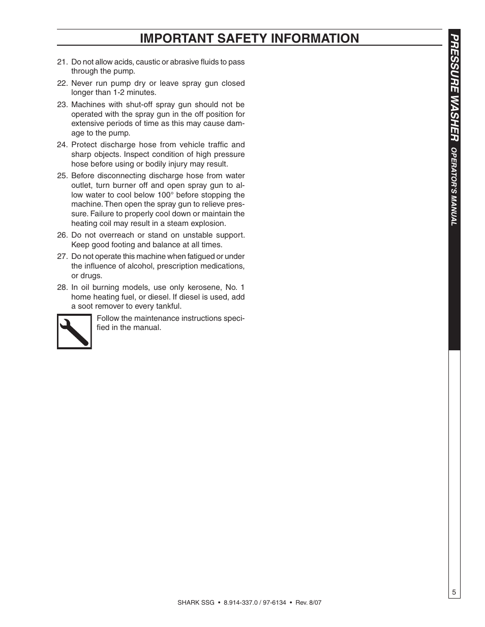 Important safety information, Pressure w asher | Shark SSG-503537E/G User Manual | Page 5 / 38