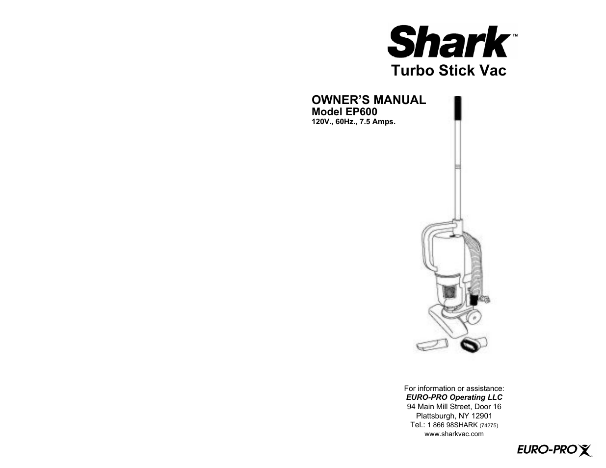 Shark EP600 User Manual | 6 pages