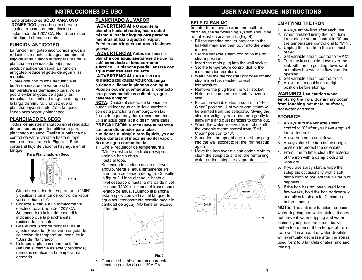 Instrucciones de uso user maintenance instructions | Shark GI465 User Manual | Page 9 / 12
