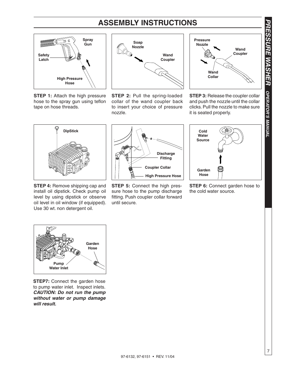 Assembly instructions, Pressure w asher | Shark SGP-3530E User Manual | Page 7 / 34