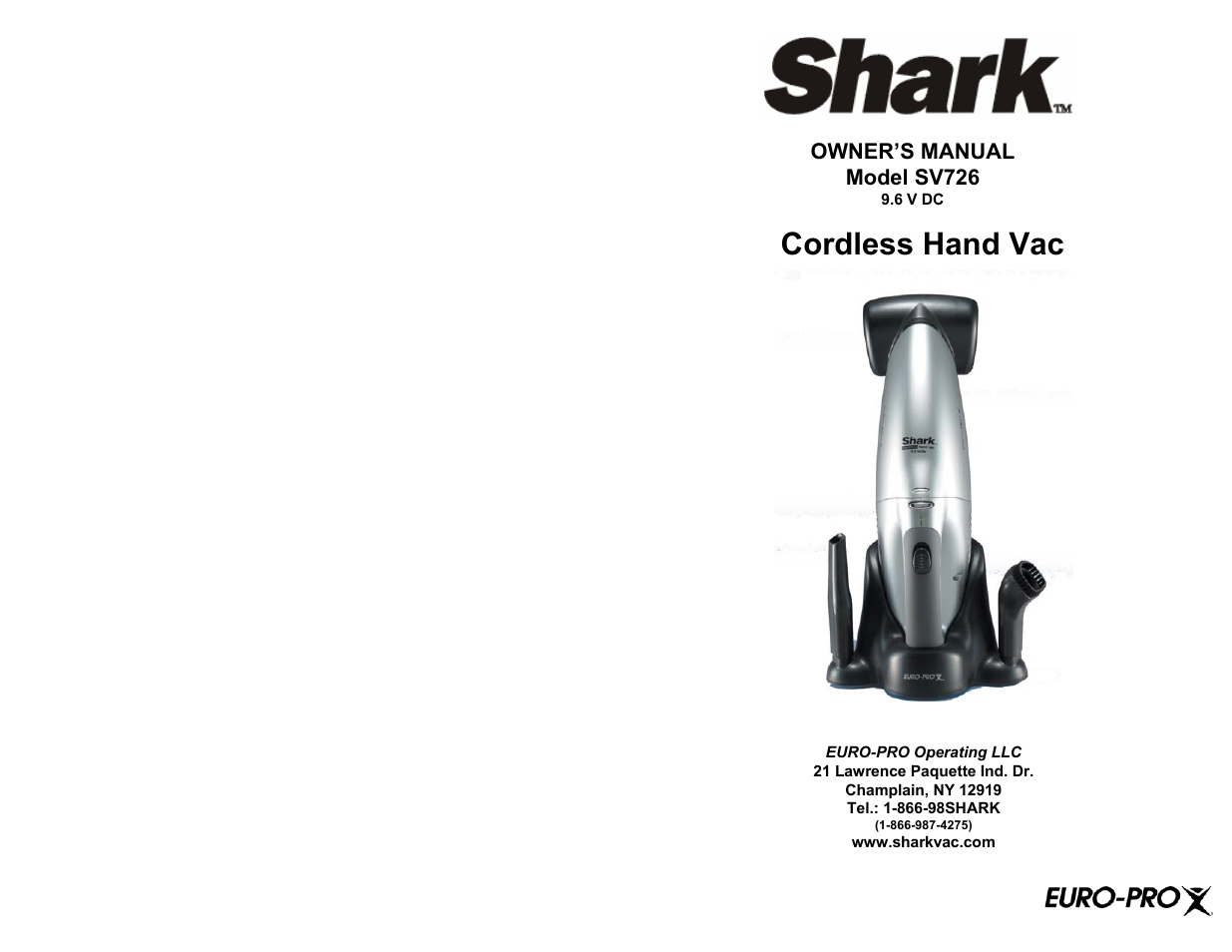 Shark SV726 User Manual | 6 pages