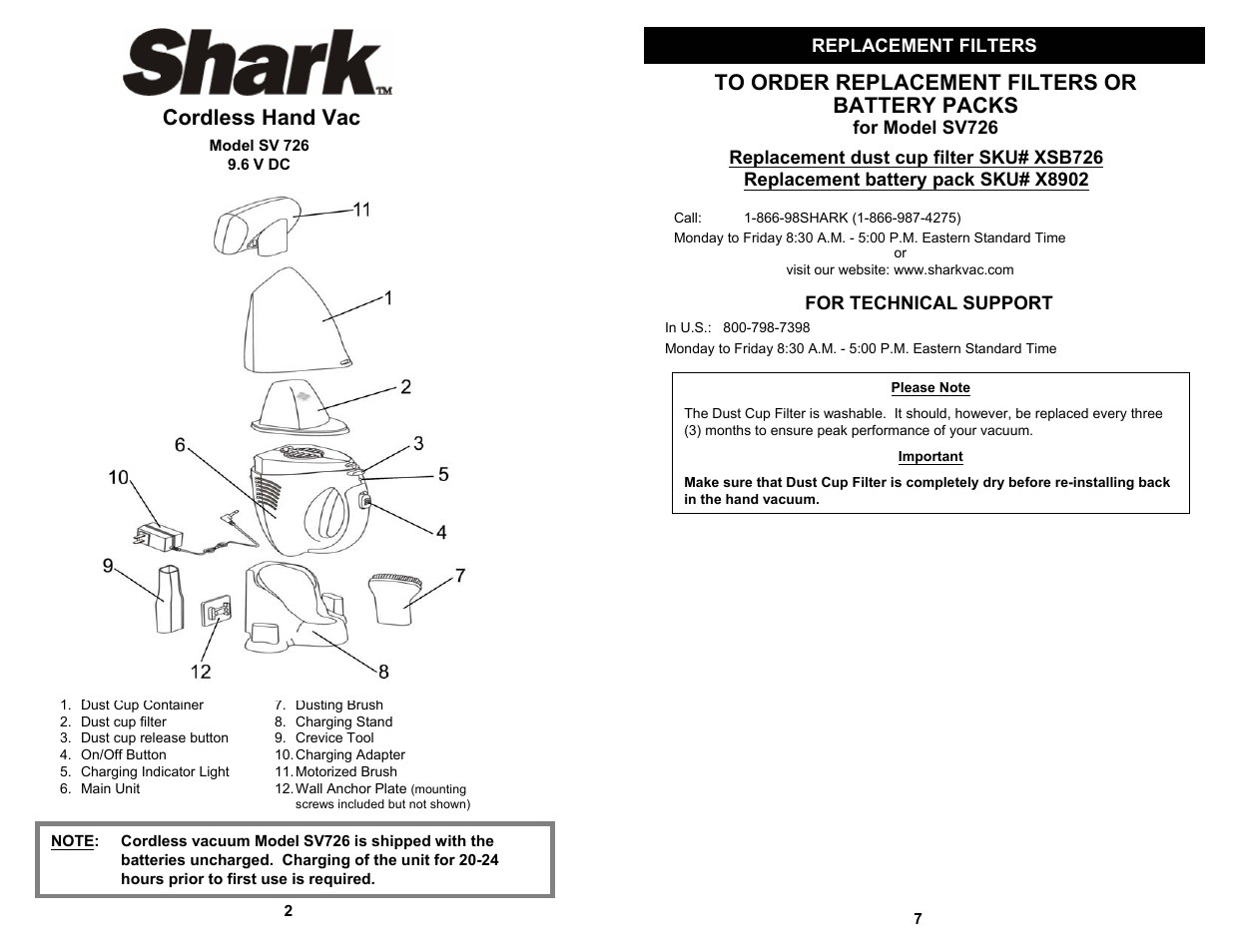 Cordless hand vac | Shark SV726 User Manual | Page 4 / 6