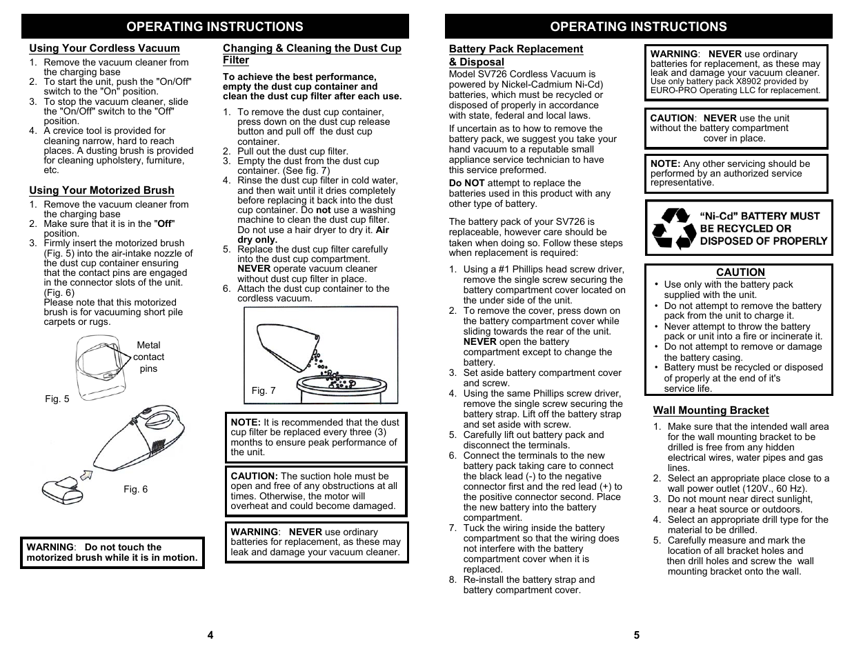 Operating instructions | Shark SV726 User Manual | Page 6 / 6