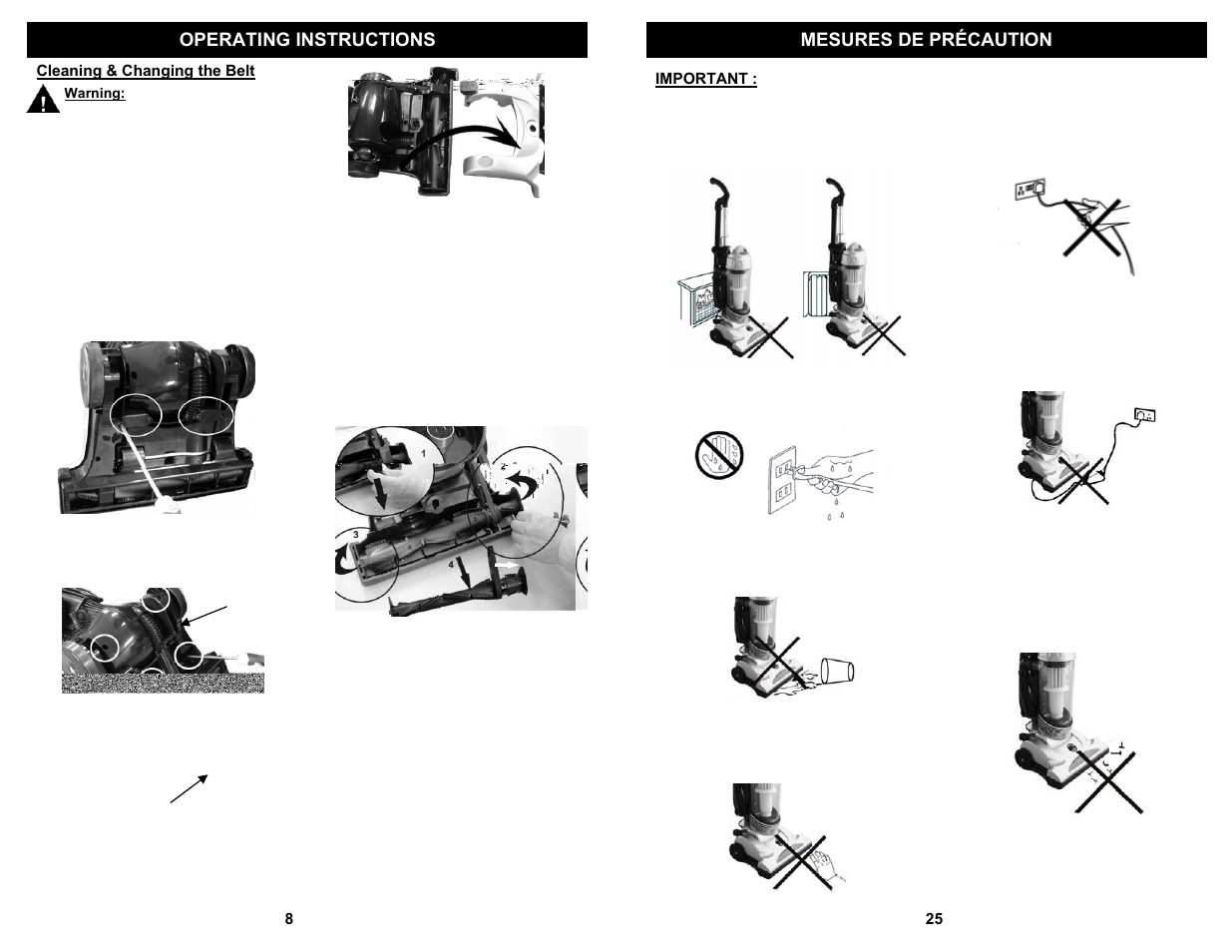 Operating instructions mesures de précaution | Shark S1209 User Manual | Page 10 / 18