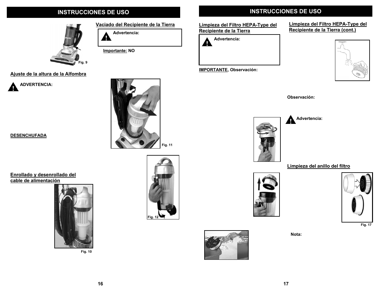 Instrucciones de uso | Shark S1209 User Manual | Page 18 / 18