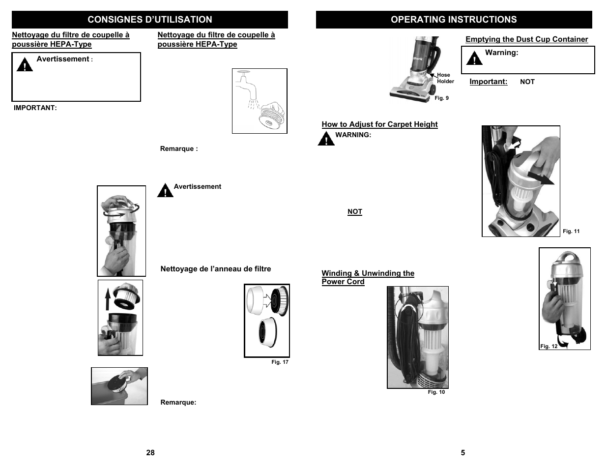 Operating instructions consignes d’utilisation | Shark S1209 User Manual | Page 7 / 18