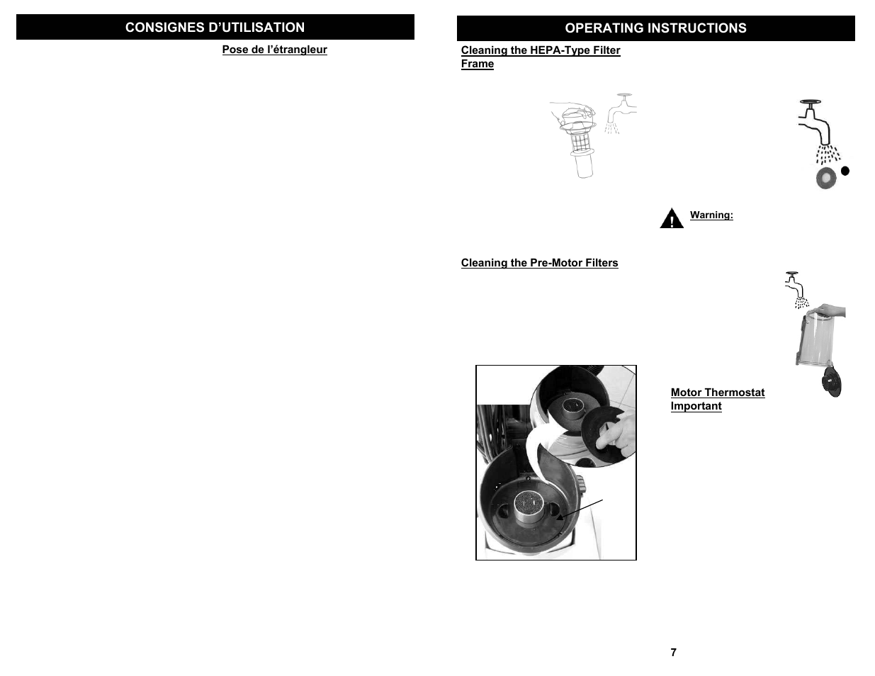 Consignes d’utilisation operating instructions | Shark S1209 User Manual | Page 9 / 18