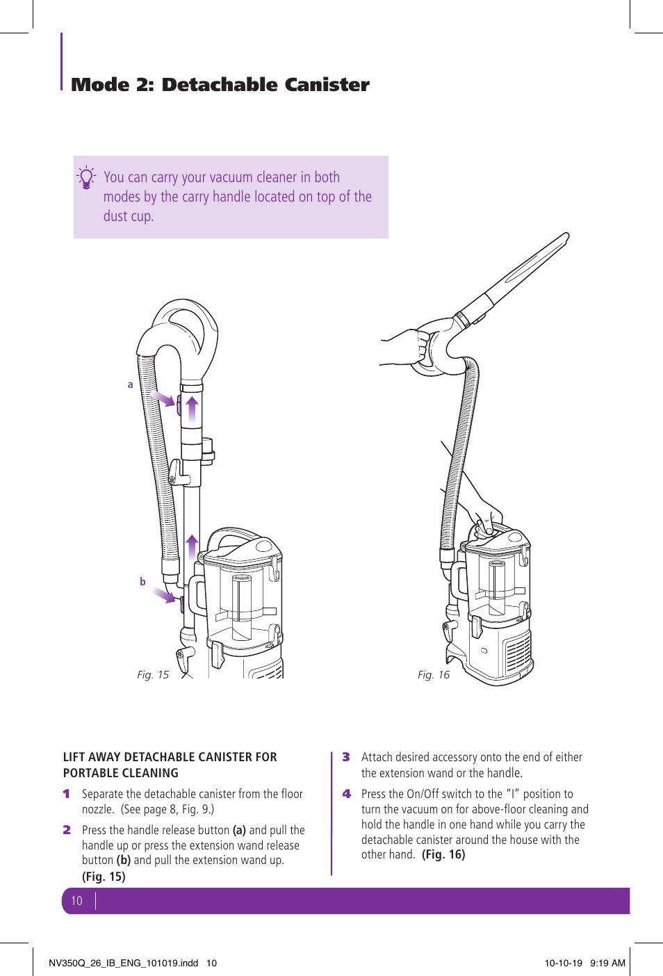 Mode 2: detachable canister | Shark NV350Q User Manual | Page 10 / 20