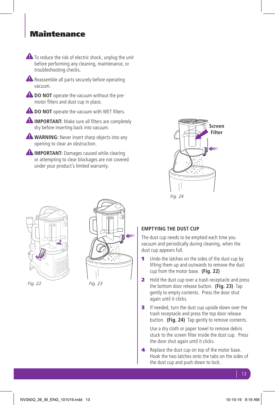 Maintenance | Shark NV350Q User Manual | Page 13 / 20