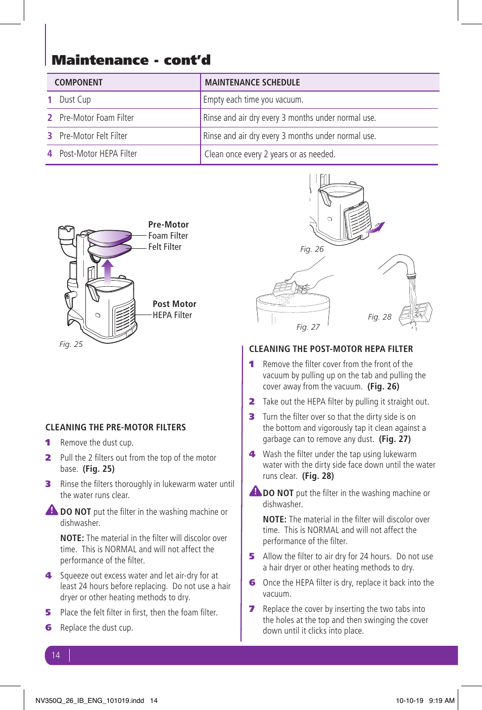 Maintenance - cont’d | Shark NV350Q User Manual | Page 14 / 20