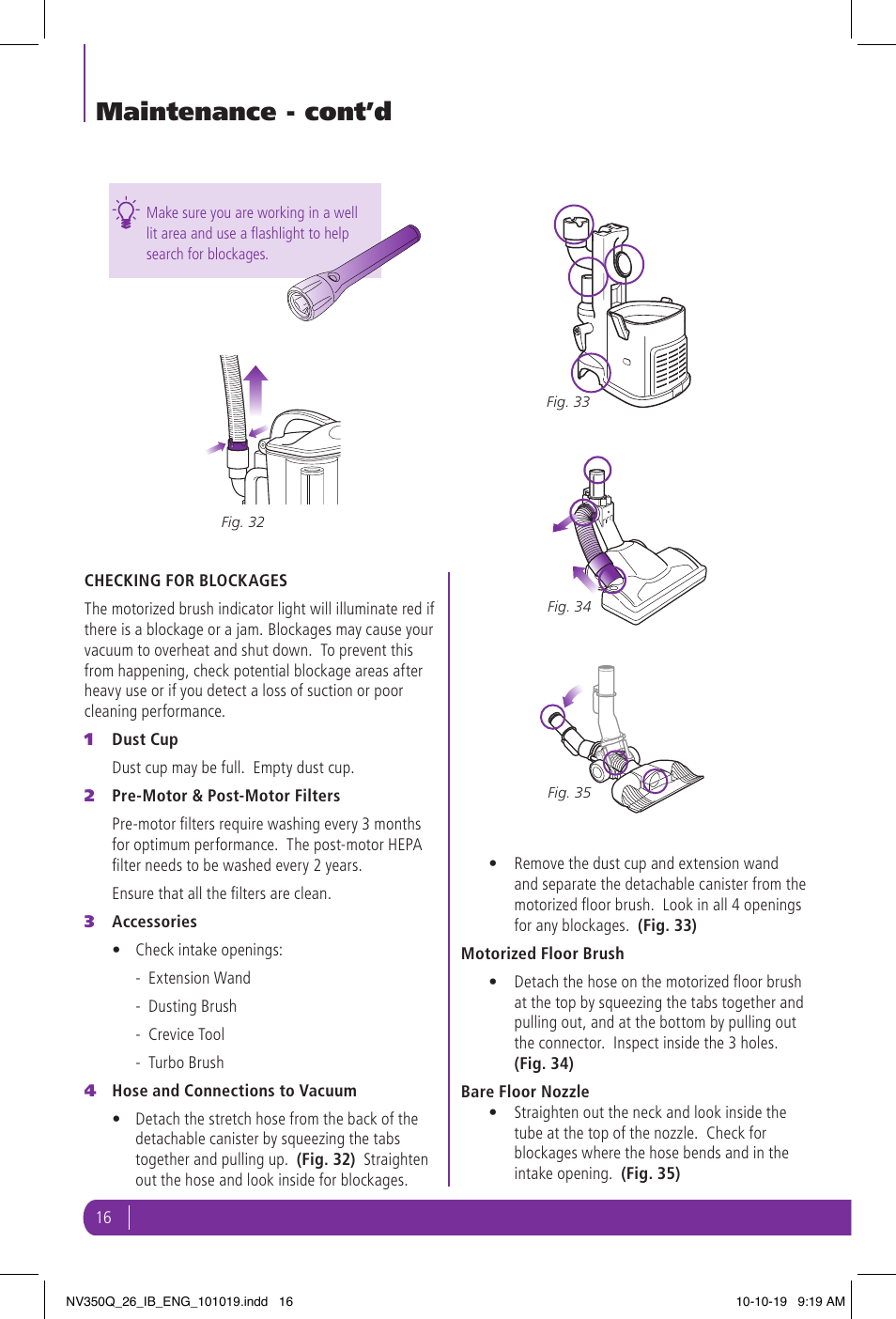Maintenance - cont’d | Shark NV350Q User Manual | Page 16 / 20