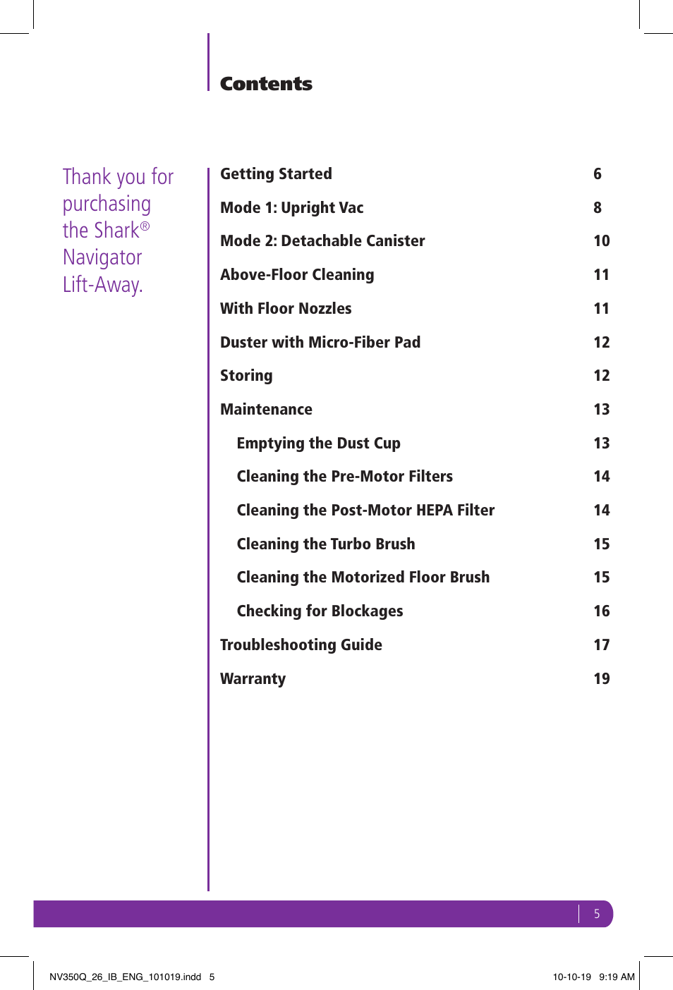 Shark NV350Q User Manual | Page 5 / 20