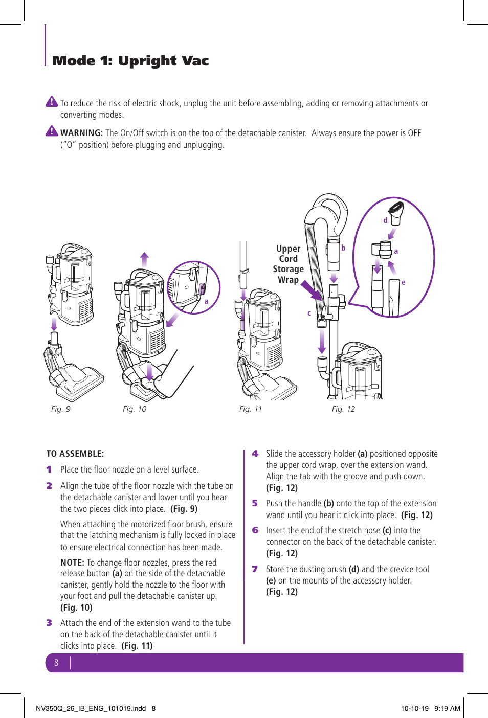 Mode 1: upright vac | Shark NV350Q User Manual | Page 8 / 20