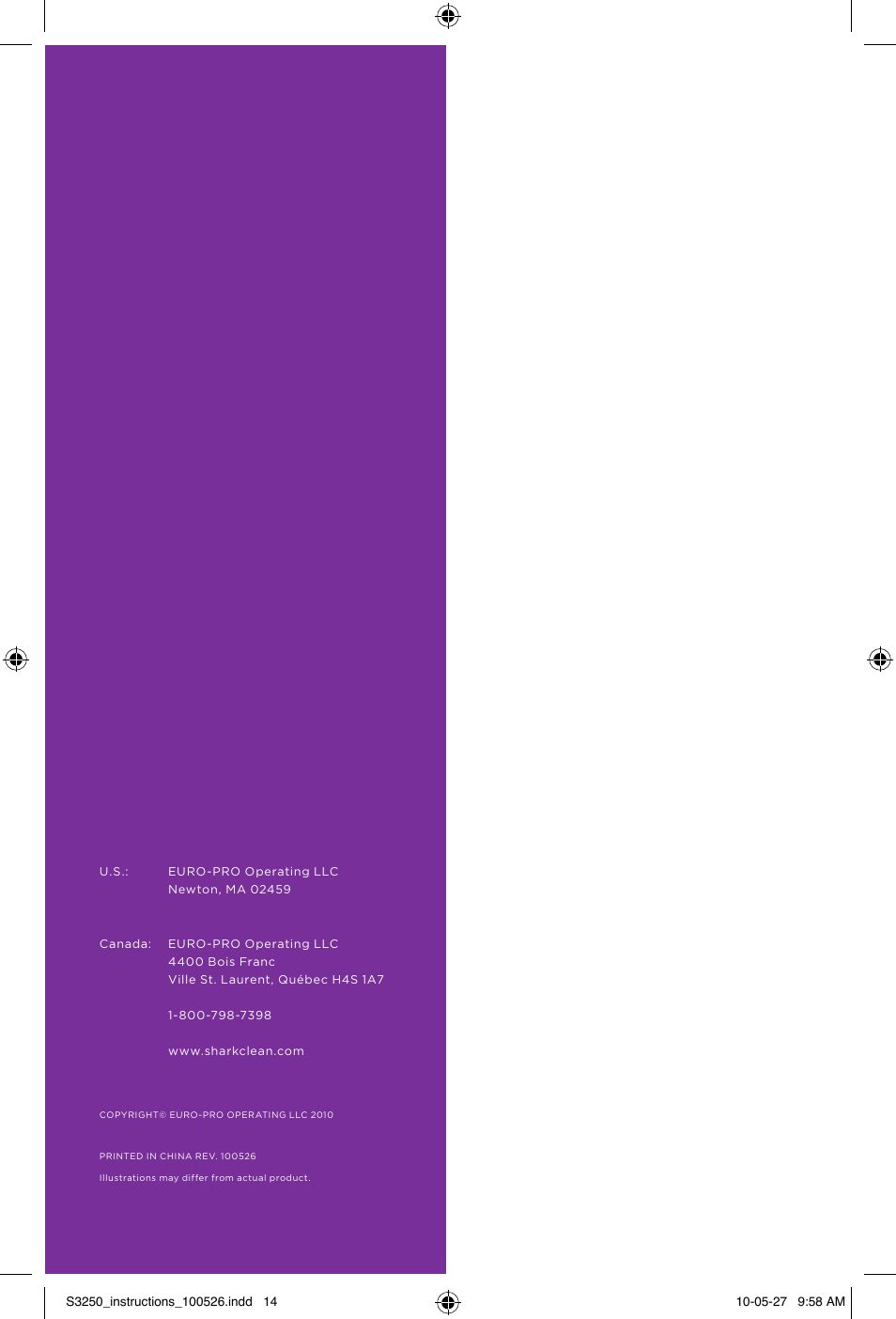 Shark LIGHT & EASY S3250 11 User Manual | Page 11 / 11