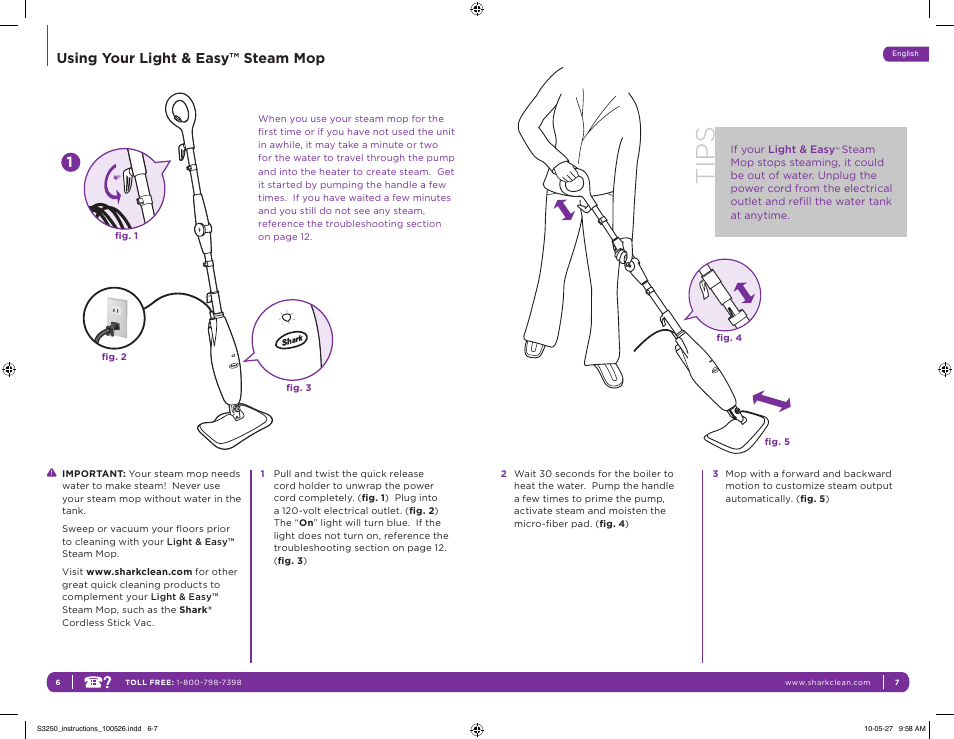 Using your light & easy™ steam mop | Shark LIGHT & EASY S3250 11 User Manual | Page 7 / 11