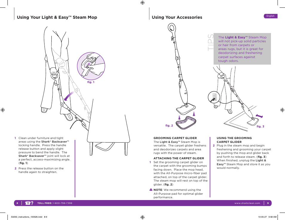 Using your accessories, Using your light & easy™ steam mop | Shark LIGHT & EASY S3250 11 User Manual | Page 8 / 11