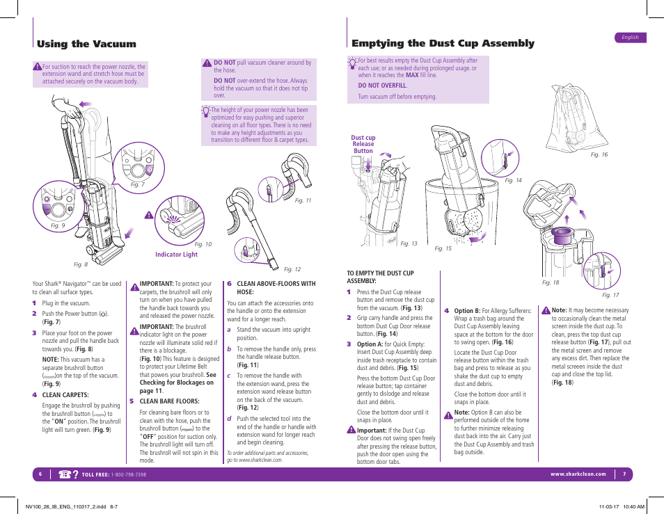 Using the vacuum, Emptying the dust cup assembly | Shark Navigator Vacuum NV100 User Manual | Page 5 / 9