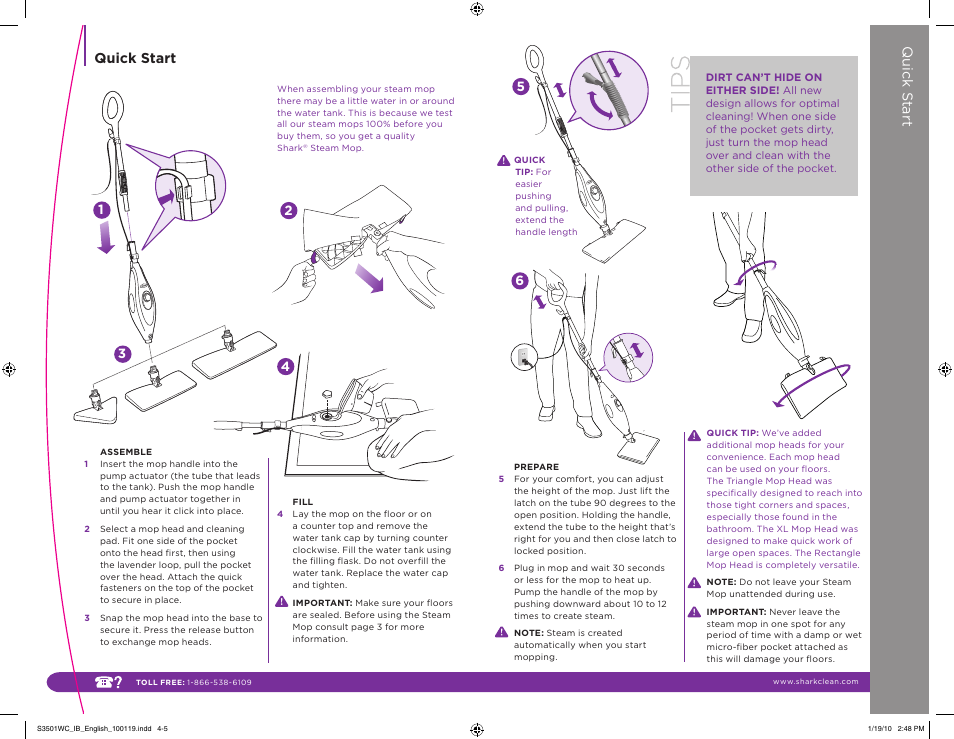 Quick s tart, Quick start | Shark S3501WC User Manual | Page 3 / 11