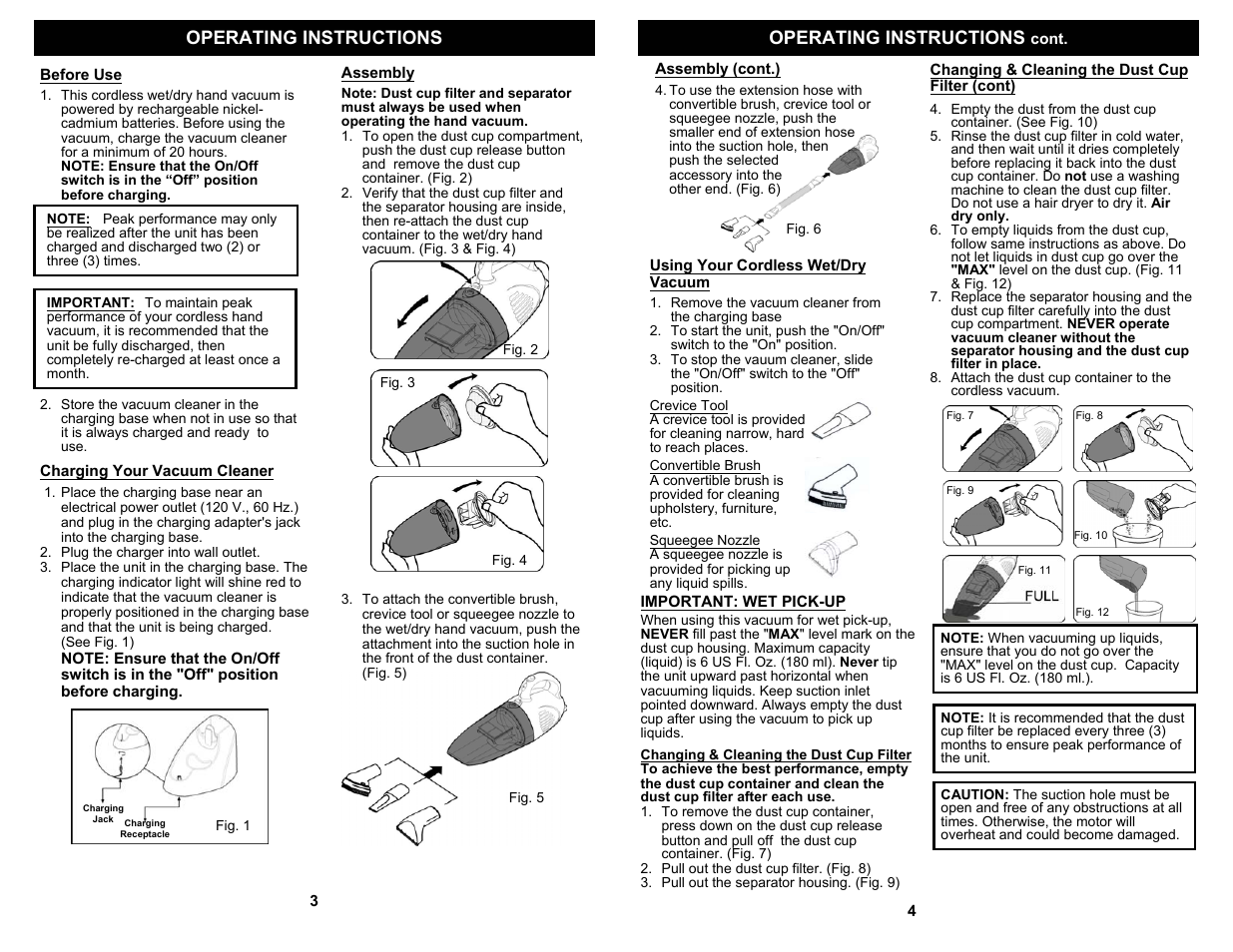 Operating instructions | Shark SV745 User Manual | Page 4 / 4