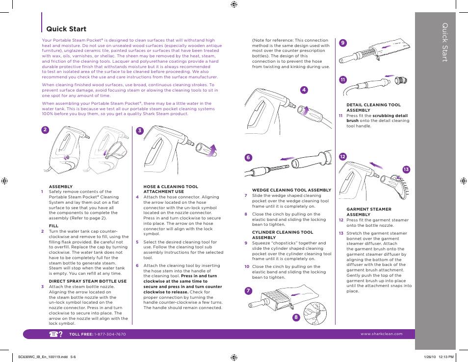 Quick start, Quick s tart | Shark SC630WC User Manual | Page 3 / 12