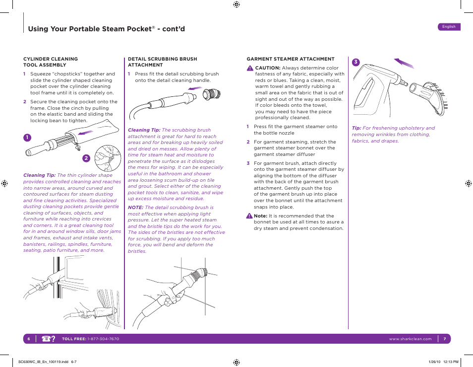 Using your portable steam pocket, Cont’d | Shark SC630WC User Manual | Page 7 / 12