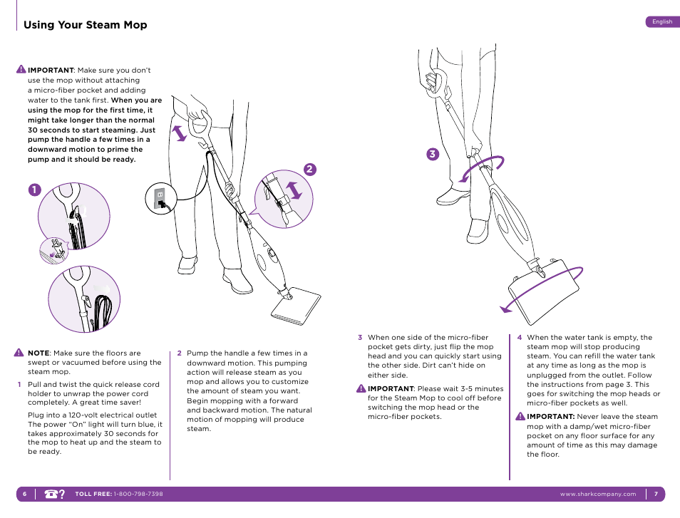 Using your steam mop | Shark S3501CO User Manual | Page 7 / 11