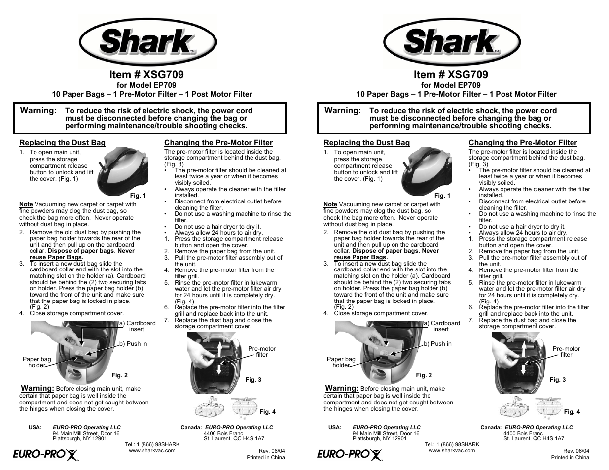 Shark EP709 User Manual | 2 pages