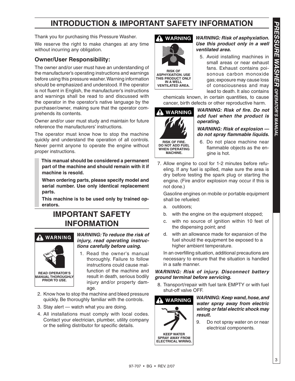 Introduction & important safety information, Important safety information, Pressure w asher | Shark BG-2820 User Manual | Page 3 / 30
