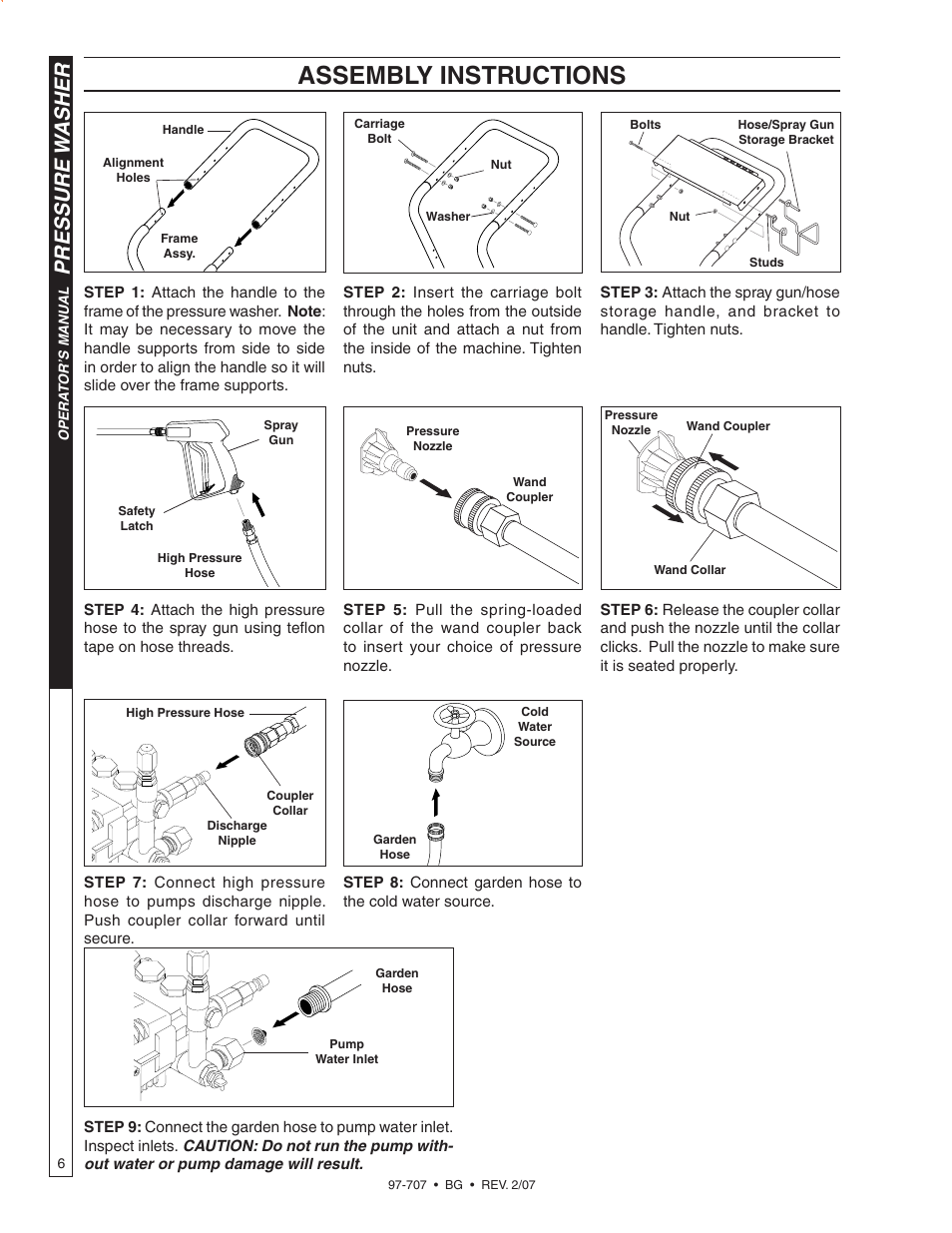 Assembly instructions, Pressure w asher | Shark BG-2820 User Manual | Page 6 / 30
