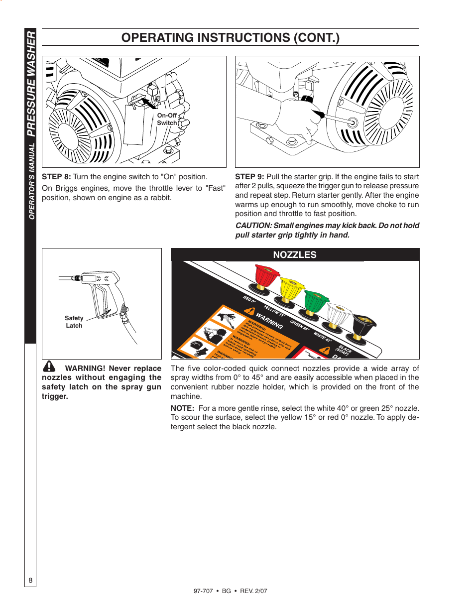 Operating instructions (cont.), Pressure w asher | Shark BG-2820 User Manual | Page 8 / 30