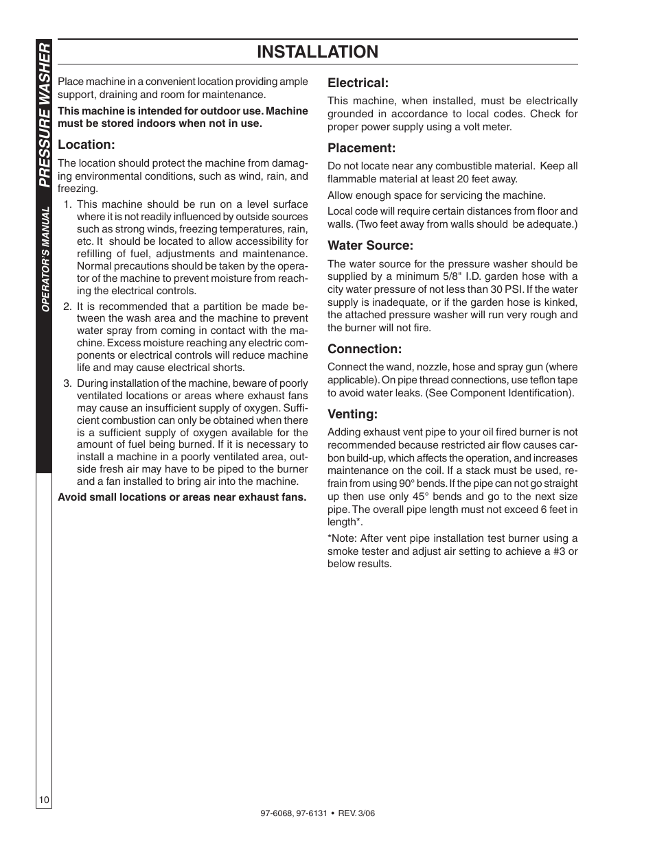 Installation, Pressure w asher | Shark HPB-3520 User Manual | Page 10 / 56