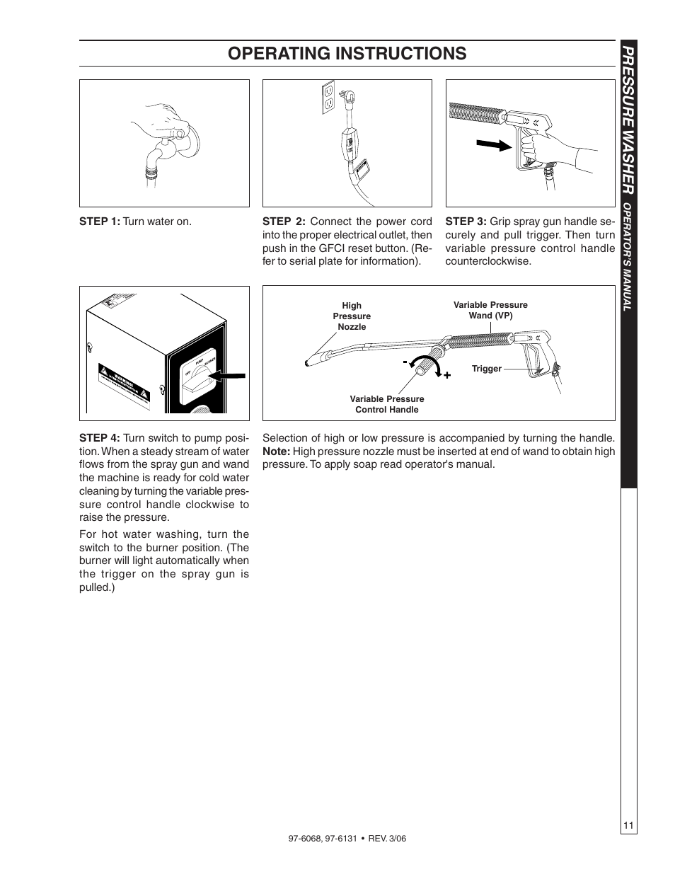 Operating instructions, Pressure w asher | Shark HPB-3520 User Manual | Page 11 / 56