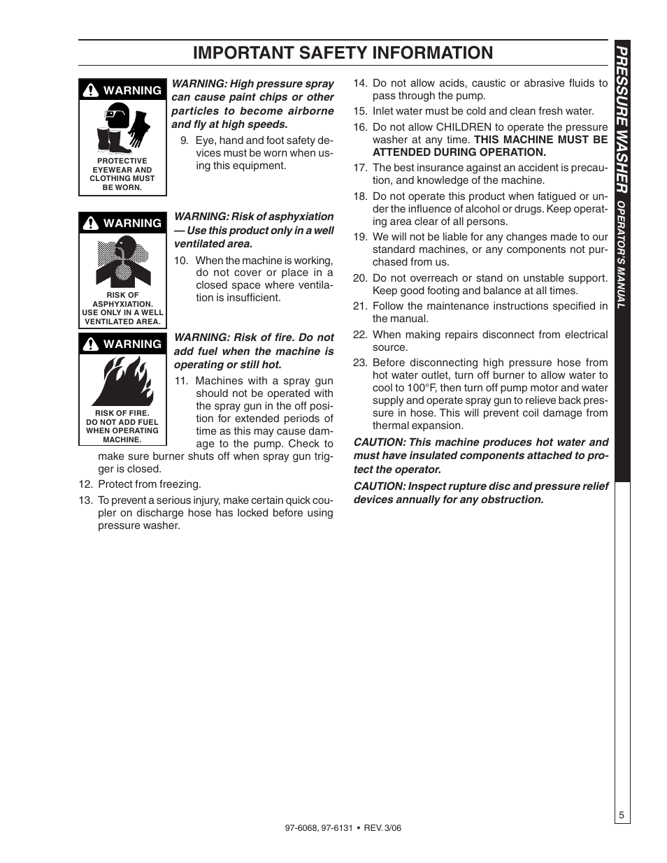 Important safety information, Pressure w asher | Shark HPB-3520 User Manual | Page 5 / 56